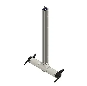 The DockStar thruster: a tall aluminum mast with a white pod at its foot and a propeller at each end of the pod.