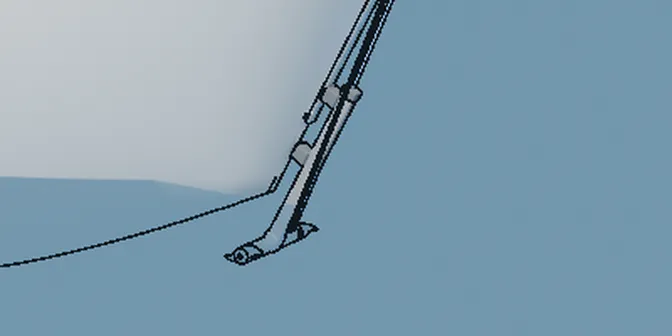 Drawing of a removable thruster on the bow: a rail down the stem, the unit slid down so its pod and props are in the water.