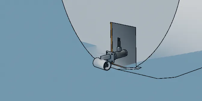 Drawing of a pod thruster on the transom: a short tube with a prop at each end, below the waterline.