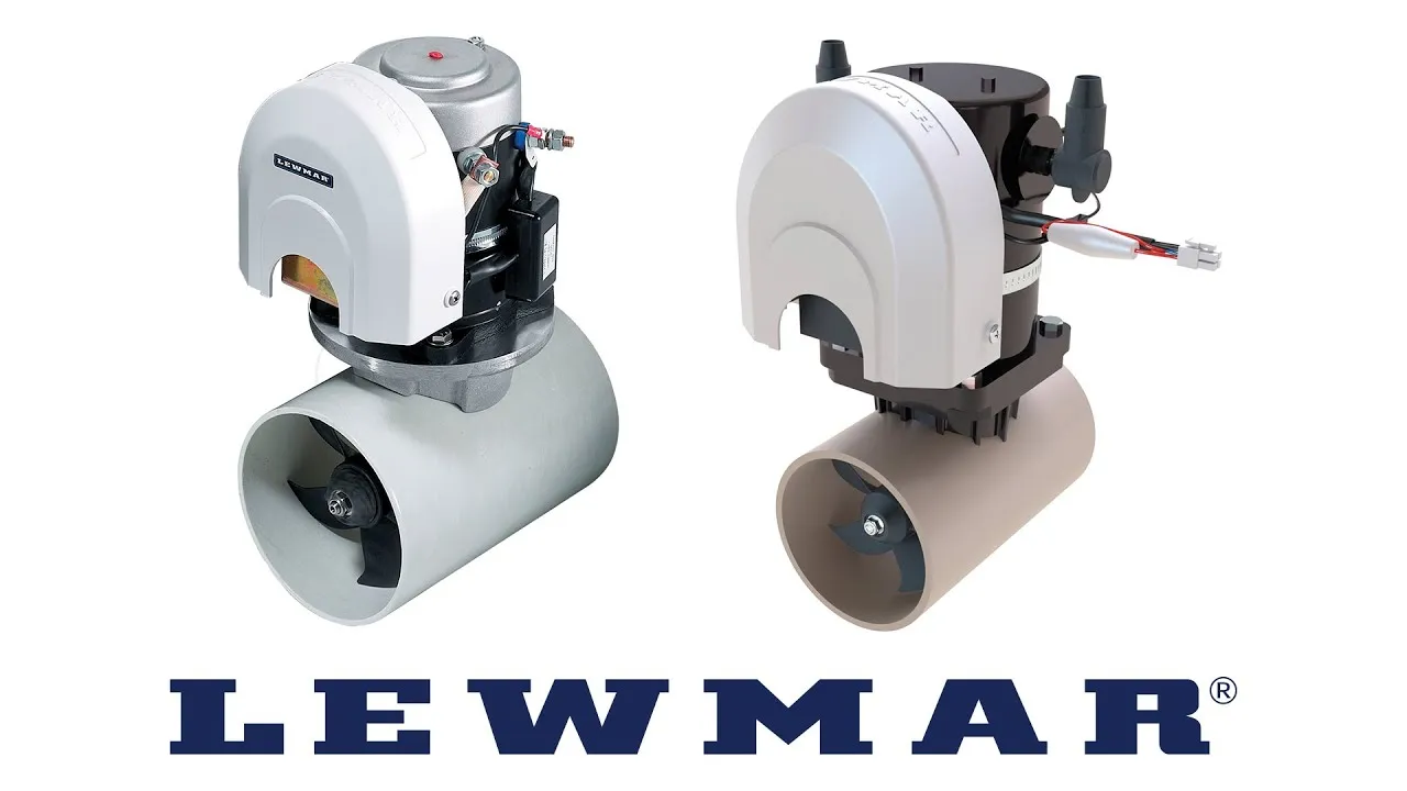A still from BLA: two Lewmar tunnel thrusters side by side over the Lewmar name.