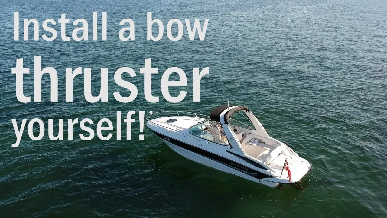A still from She is the captain: a white cruiser under way on blue water, titled Install a bow thruster yourself.
